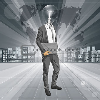 Lamp Head Man With Laptop