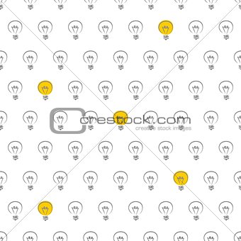 Seamless vector pattern, texture or background with light bulbs turn on and off random.
