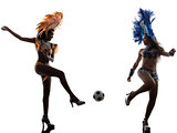 women samba dancer playing soccer silhouette