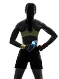 woman exercising fitness holding energy drink  rear view silhoue