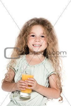 Little girl portrait hold orange juice