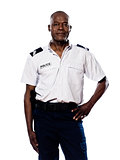 Portrait of policeman with hand on waist