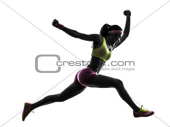 woman runner running jumping  shouting silhouette