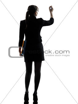 business woman writing  holding folders files silhouette