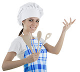 Woman Cook with Wooden Utensils