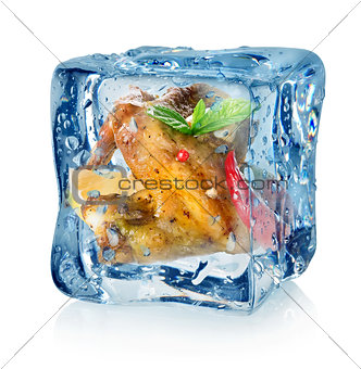 Chicken wings in ice cube