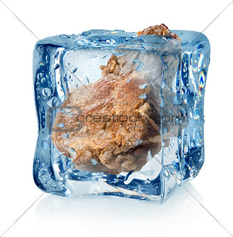 Roasted meat in ice cube