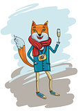 Fashion Illustration of Hipster Fox with Camera