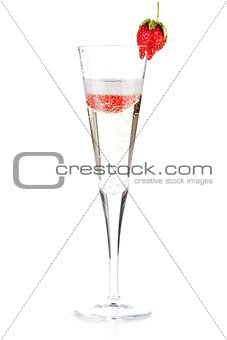 Champagne with strawberry - christmas alcohol cocktail