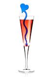 Red champagne alcohol cocktail with blue heart decoration
