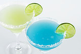 Two margarita alcohol cocktails (top view)