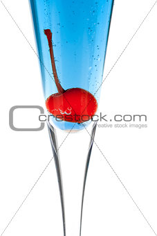Blue Champagne alcohol cocktail with maraschino