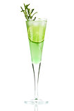 Mint Champagne alcohol cocktail with lime slice and rosemary