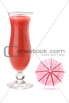 Red tropical cocktail with cream