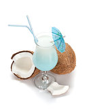 Blue hawaii cocktail and coconuts