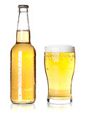 Bottle and glass with lager beer
