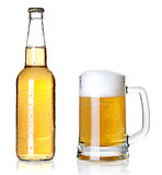 Bottle and glass with lager beer