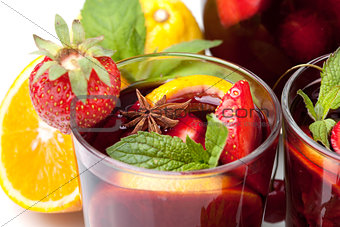Refreshing fruit sangria, closeup