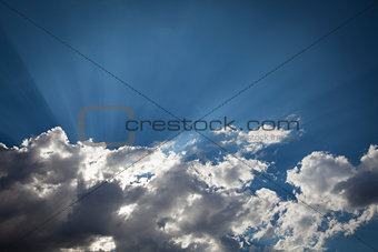 Silver Lined Storm Clouds with Light Rays and Copy Space