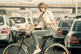 eco-friendly girl on a bicycle 