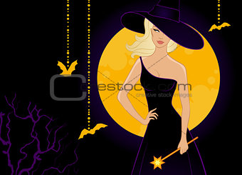 Beautiful witch in black dress