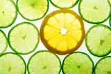 Yellow lemon and green lime slices