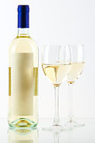 Bottle of white wine and two wine glasses