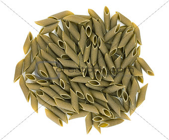 Green colored penne pasta
