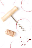 Wine stains, corkscrew and cork