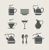 kitchen tableware set of icons