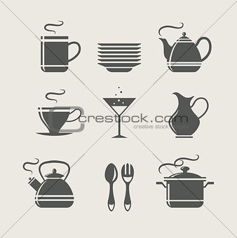 kitchen tableware set of icons