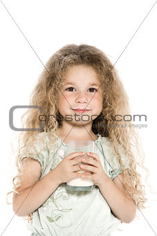 Little girl portrait with milk mustache