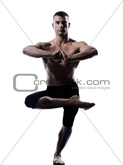 Man yoga balance Vriksha-asana the Tree Pose