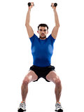 man workout  weight training crouching