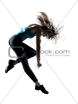 one woman dancer jumping stetching fitness workout