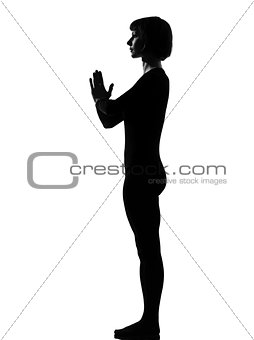 woman sun salutation yoga surya namaskar pose