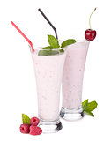 Raspberry and cherry milk smoothie with mint