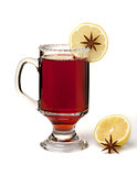 Hot mulled wine with lemon slice and anise