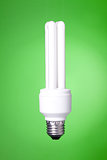 Energy saving lamp on green background