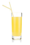 Lemon juice glass with two drinking straw