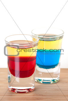 Shot cocktail collection: Red and Blue Tequila