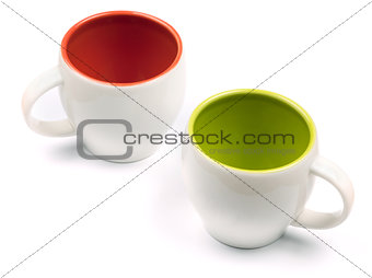 Two empty color coffee cups