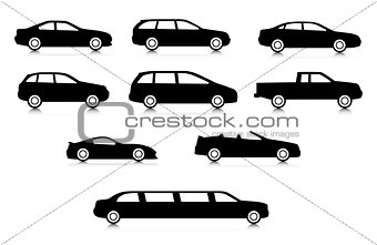 Silhouettes of different body car types