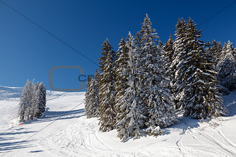 Ski Slope and Beautiful  Landscape in Megeve, French Alps, Franc