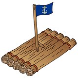 Wooden raft with flag