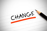 The word change written on a notepad