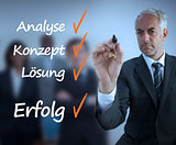 Businessman writing a success checklist in german