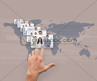 Hand selecting interface showing business people