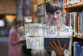 Young man studying on his futuristic tablet