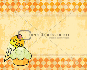 Vector grunge checkered background with dessert